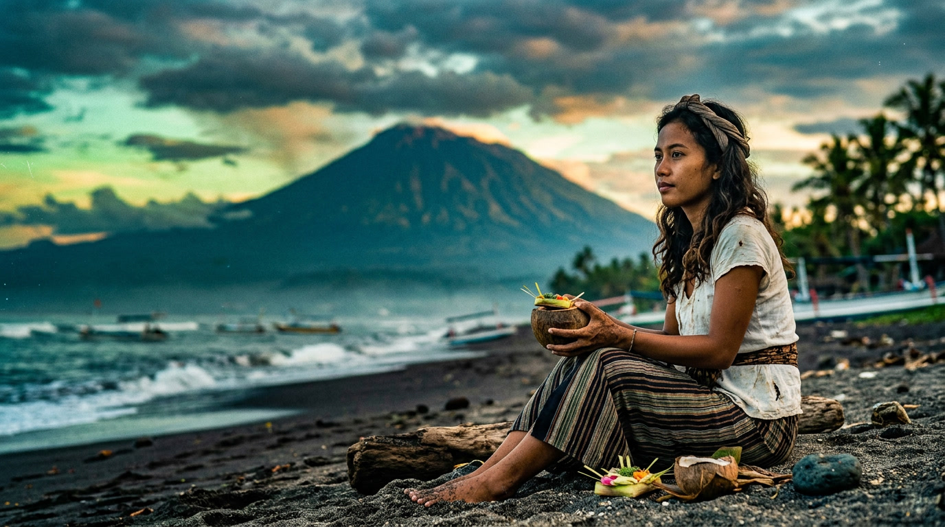 Bali beach with Mount Agung