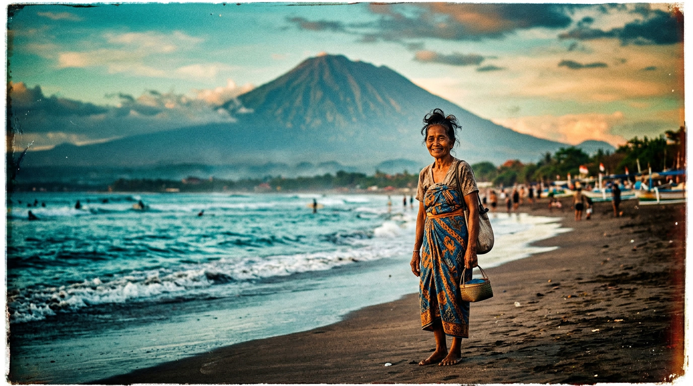 Bali beach with Mount Agung