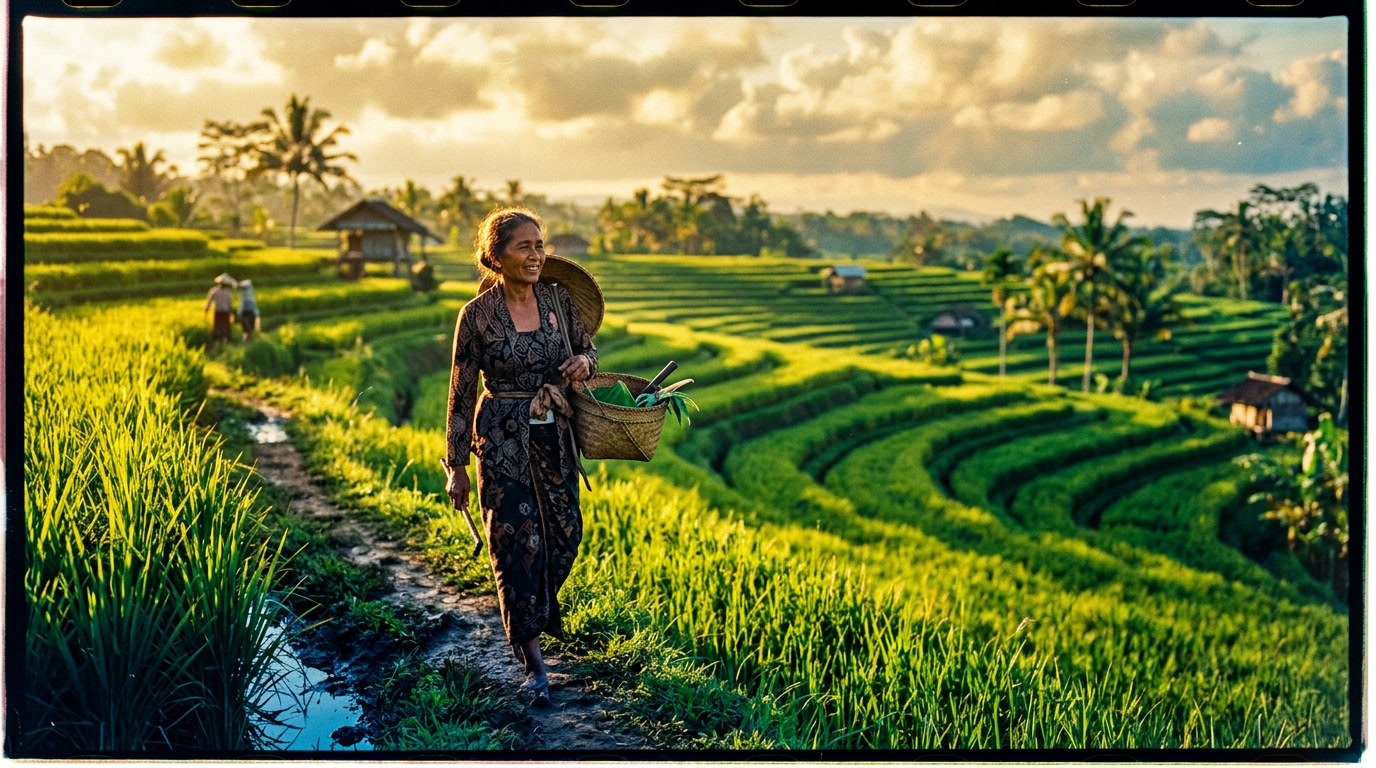 Balinese rice terraces at golden hour